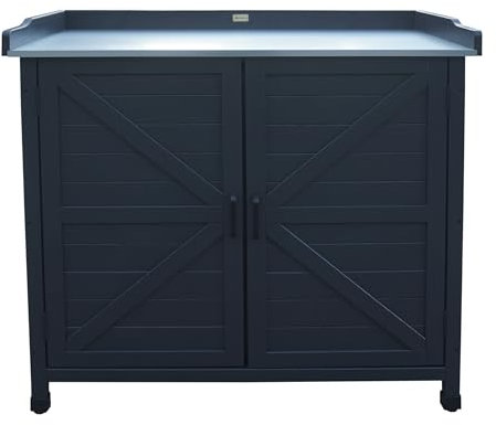 HABAU Gartenschrank mit Arbeitsplatte aus FSC-Massivholz – anthrazit, wetterfest & styroporfrei verpackt - Outdoor Schrank für Balkon, Garten und Terrasse (Roger)