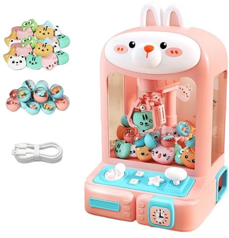 HBDSMLPL Candy Grabber avec Lumières Et Musique,30 Peluches Et 10 Gashapons ， Distributeur De Poupées Arcade pour 4-8-12 Ans Garçon Fille Idées Cadeaux,Rabbit