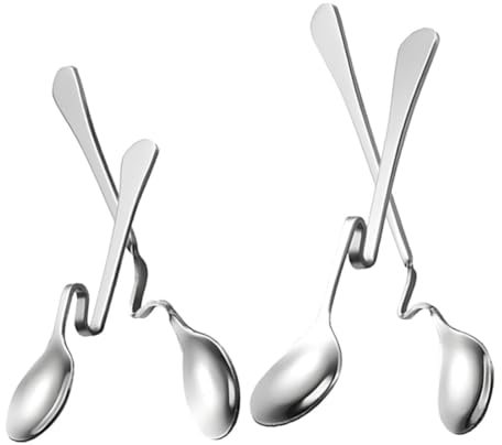 DINHEAROM 4pcs Stainless Steel S-Shaped Hanging Curved Handle Spoons for Coffee Tea Dessert Stirring Honey Jam Spoon Set