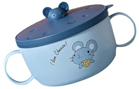 HOLIDYOYO Bol à Soupe Acier Inoxydable pour Garçon Fille avec Poignées Récipient Alimentaire et Pratique pour École et Maison Design de Souris Bleu