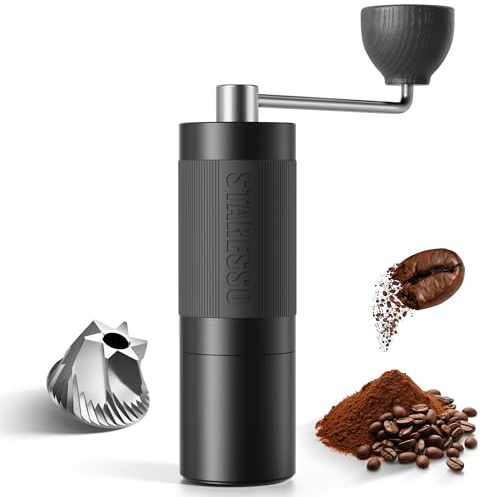 STARESSO Discovery Kaffeemühle Manuelle, Numerische Einstellung Espresso Mühle, Edelstahl HandKaffeemühle, Tragbare Kaffeemühle für Camping und Reisen mit konischen Grat (D6-PLUS)
