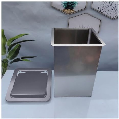Cubo de Basura Cuadrado Empotrado con Tapa, Solapa de Acero Inoxidable integrada, Cubo de Basura Oculto para encimera, Papelera para encimera, Oficina, Cocina, Plateado, 27,6 x 19,5 cm