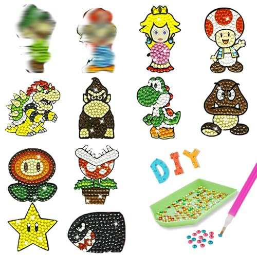 viallolipa 12 Stück 5D DIY Cartoon Diamant Aufkleber Kit, Diamond Painting Kinder, DIY Diamant Painting Kit für Kinder und Erwachsene Anfänger, Geburtstags Geschenk für Jungen und Mädchen