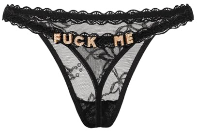 KFLY Sexy Thongs for Women Custom Name Thong Underwear Personalized Letter Lace G-String Panties Low Rise Knickers (UK, Alpha, One Size, Regular, Regular, Style 1-Black)