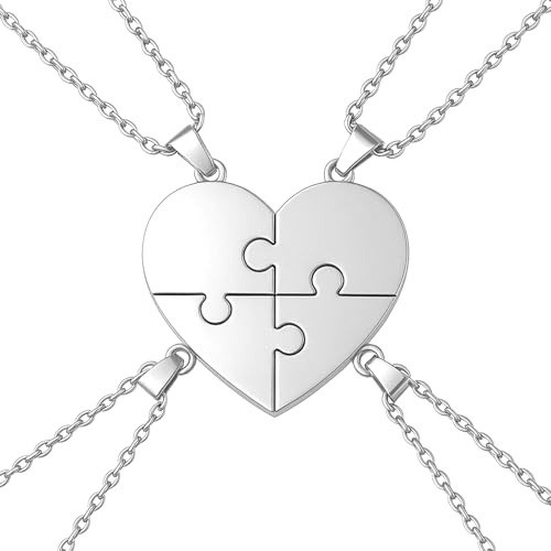 AffeGifts 4 PCS Best Friend Collana, Argento Amicizia Collana per 4 Cuore forma Miglior Amico Regali per Natale Compleanno BFF Regalo per la famiglia per gli adulti Bambini (4, Argento)