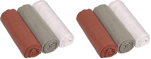 LÄSSIG Baby Puckdecke Spuckdecke Pucktuch Mulltuch 3er Set Baumwolle 85 x 85 cm/Swaddle & Burp Blanket L Rust/Olive/Milky (Packung mit 2)