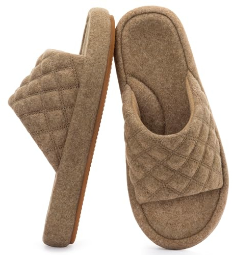 RockDove Filtquiltade tofflor med öppen tå med fotvalvstöd och minnesskum, mysiga husskor, inomhus, utomhus, Kaffe, 40/41 EU