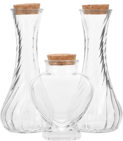 HOLIDYOYO Juego de 3 Botellas de Vidrio para Ritual Arena Boda Tapón de Corcho, Envases Decorativos Ligeros para Decoración DIY y Ceremonia