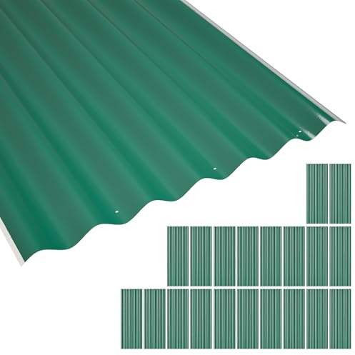 Thanaddo Wellplatten Metall Blech, 20er Set Wellplatte Dach Platten Stahlblechdachplatten mit Schrauben, wetterfest UV beständig Welldach, 52 x 108 cm - 20 Stk.（Grün)