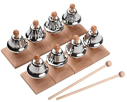 DuskHaven 8 Teiliges Handglocken Set, Tischglocken, Musikalische Früherziehung, Holzglocken, Geeignet für Kinder Im Vorschulalter, Musikunterricht, Kiefer Holz