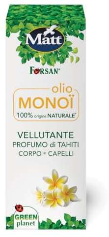 Matt Forsan, Olio di Monoi, Vellutante e Nutriente, con Olio di Karité e Vitamina E, Dona Idratazione a Corpo e Capelli, con Profumo di Tahiti, Puro 100% di Origine Naturale, 100 ml