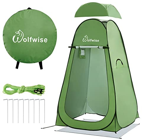 Wolfwise Pop Up Shower Tent with Floor, Portable Instant Changing Tent with Ventilation Window, Privacy Bathroom Toilet for Beach, Camping & Outdoor, Width 47 (120 CM), Height 75 (190 CM), Green