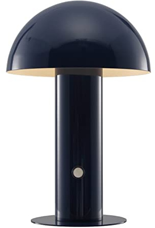 JONATHAN Y 10.75 Navy Rechargeable LED Mushroom Table Lamp, Cordless Portable Bedside Lamp for Living Room Bedroom, 3-Way Dimmable Modern Iron Desk Light, Metal Shade (JYL7115E)