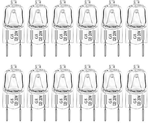 G8 Light Bulbs 20Watt 120Volt Halogen Light Bulb G8 Base Bi-Pin Shorter 20W T4 JCD Warm White Under Cabinet Puck Lighting Replacements,12Pack