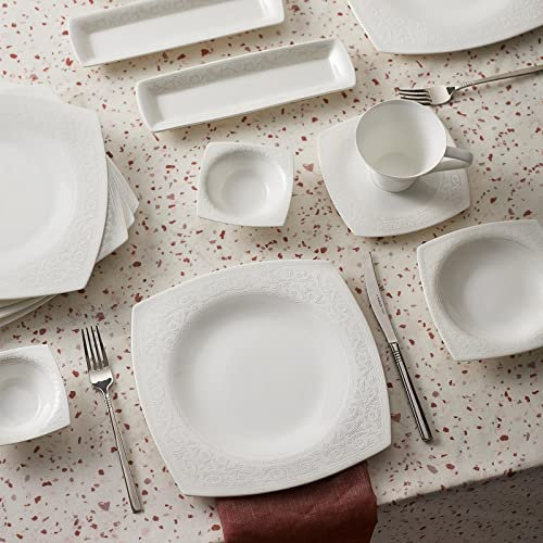 Karaca Fine Pearl Roma Service combiné Set- Set Perle 26-pièces, forme carrée pour 6 personnes, afelservice - Vaisselle - Set de petit déjeuner