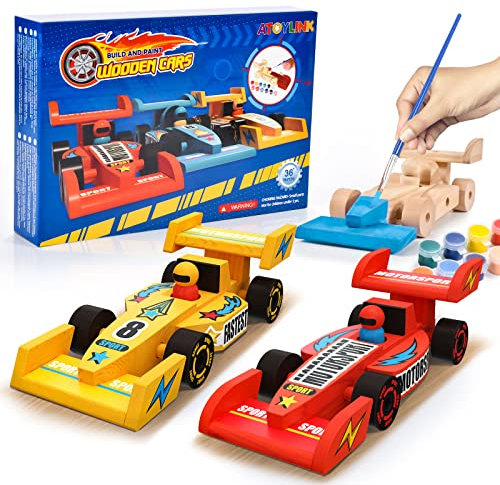 Atoylink 3 Stück Rennauto Bausatz Kinder Holz Auto Bastelset Kinder Jungen 5 6 7 8 9 10 Jahren Auto zum Bemalen und Basteln Holzbastelset Kreativ Spielzeug Geschenke Geschenkidee für Jungen