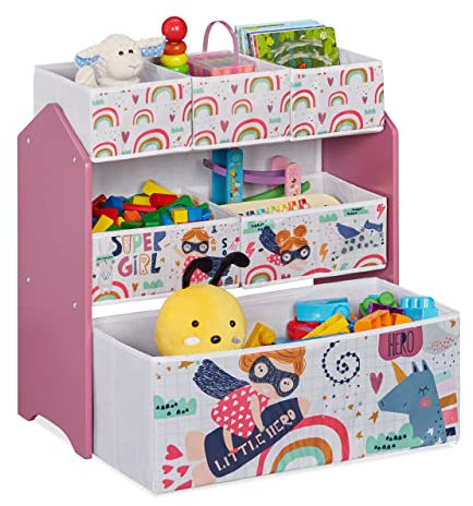 Relaxdays Kinderregal mit 6 Aufbewahrungsboxen, HxBxT: 66 x 63 x 30 cm, Mädchen, Spielzeugregal fürs Kinderzimmer, bunt