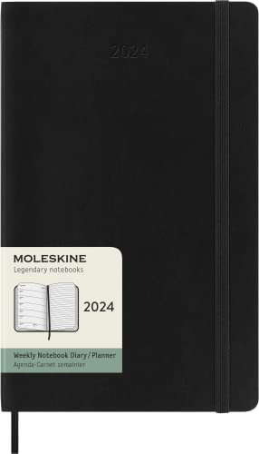 Moleskine Wochenplaner mit Platz für Notizen 12 Monate 2024, Planer 2024, Großformat 13x21, Weicher Einband und elastischer Verschluss, Farbe Schwarz