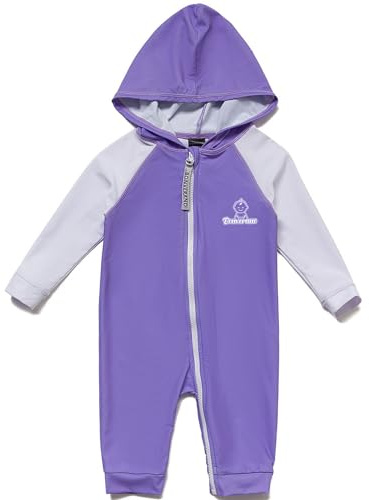 BONVERANO Traje baño bebé protección Solar UPF 50+ Cierre Cremallera con Capucha (Morado, 18-24 Meses)