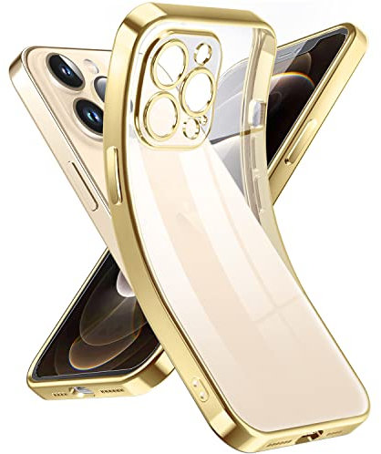 Supdeal Crystal Clear Case for iPhone 12 Pro Max, [Never Yellow] [Camera Protection], Thin Slim Fit Transparent Soft Silicone Phone Protective Case Cover, 6.7 Inch, Gold
