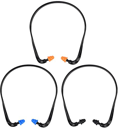 AOVNA 3 Pieces Caps Banded Earplugs - TPR Silicone Reusable Waterproof Earplugs for Sleep, Swim, Work, Construction and Automotive