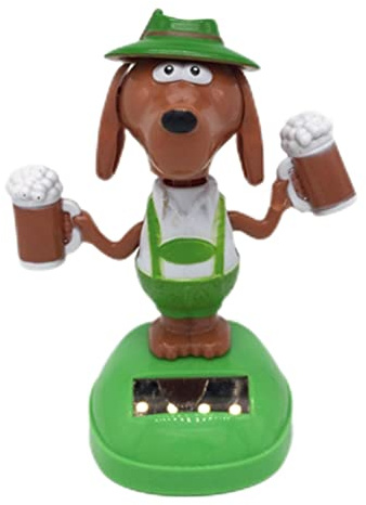 Solarbetriebene Tanzspielzeuge,Solar Wackelfigur Hund Tanzspielzeug,Cartoon Hundefigur mit Bier, Solar Schaukelspielzeug,Heim Auto Ornament Dekoration Kinderspielzeug Geschenke 13 * 7 * 6