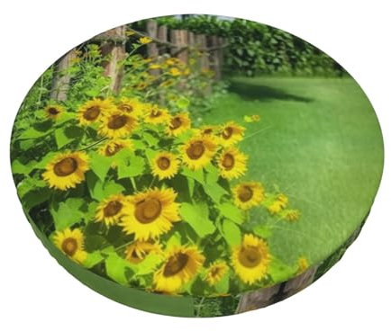 VTCTOASY Vine Fence Grassland Sunflower Print Round Stool Covers Washable Seat Covers Elastic Bar Chair Covers for Dining Room Bar 12 inch