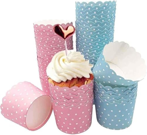 Cupcake Wrapper, 100 Stück Cupcake Liner Fall Wrapper Muffinförmchen Papier Cupcakes Backbecher Papierkuchen für Backtage Geburtstage Hochzeiten und Partys Rosa blau