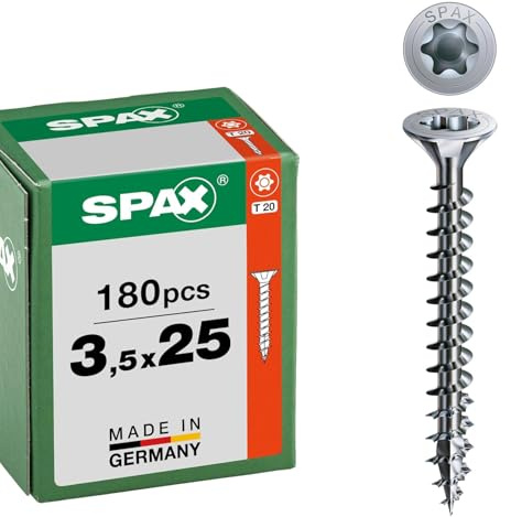 SPAX Vis universelle 3,5 x 25 mm, 180 pièces - Vis à bois, filetage total, tête fraisée, T-STAR Plus T20, pointe 4CUT, evêtement WIROX - 8000000287138