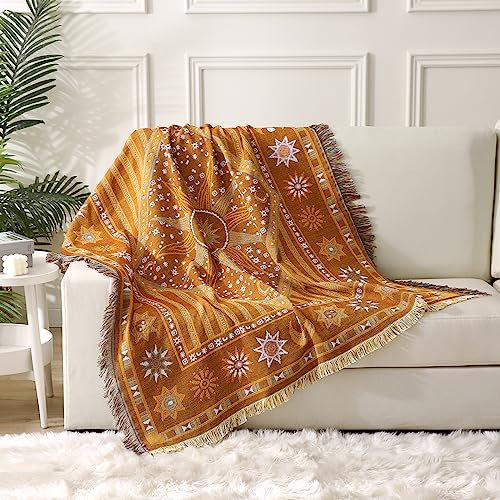 TOFUNTOY Boho Throw Blanket Bohemian Blanket for Couch, Woven Boho Blanket Decorative Throw Blanket Throw Cover for Sofa Bed Home Picnic Beach Blanket, 50“ x 60”