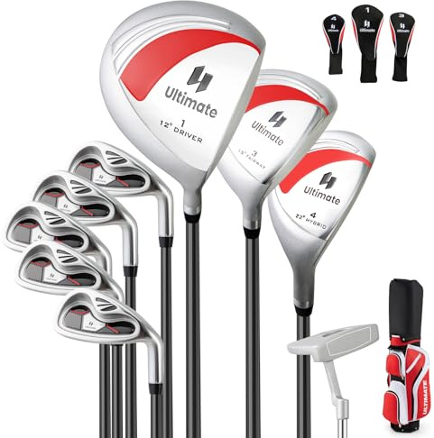 ULTIMATE Women's Complete Golf Club Set, 9/10/11pcs Right Handed Ladies Golf Clubs Set w/ 460cc Alloy Driver, #3 Fairway Wood, #4 Hybrid, #6/#7/#8/#9/#P Irons & Putter (9 Pieces w/Bag - Red)