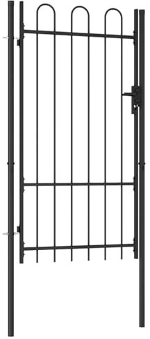Gecheer Puerta Verja de Jardín Cancela Valla Verja Patio Entrada Cancela de Valla con una Puerta y Arco acero Negro 1x1,75 m - Puerta de Valla Cerca para Exterior Patio Terraza