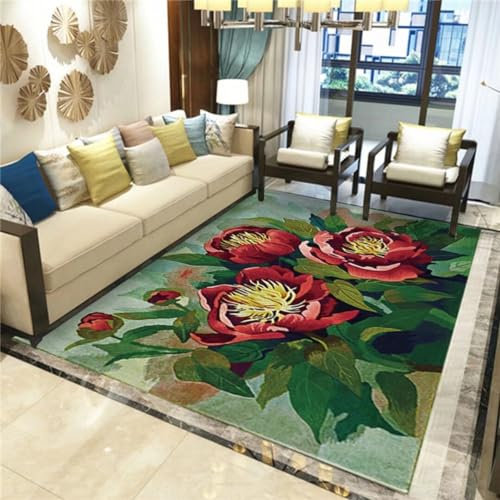 Kunsen 80X160CM Teppich Klein Flauschig Wohnzimmer im pastoralen Stil, einfacher Rutschfester kurzer Samt Kuscheliger Teppich Grün Niederflor-Teppich Flokati Teppich