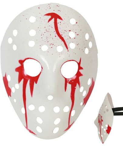 Fries Horror Hockey Halbmaske mit Blutflecken für Halloween, Party, Event