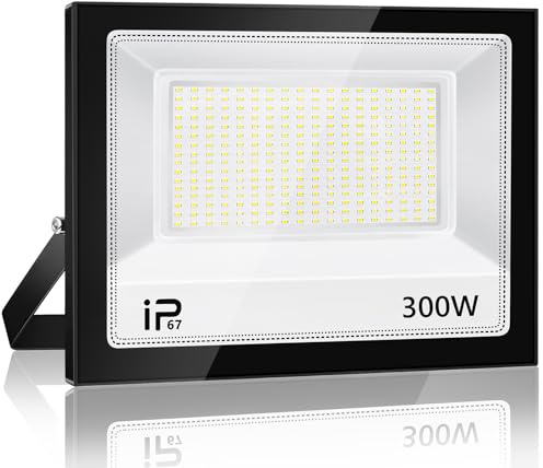YZYFACAI 300W LED Strahler Außen，Superhell 30000LM LED Scheinwerfer，7000K Kaltweiß Scheinwerfer,IP67 Wasserdichte Außenstrahler，für Hinterhof,Innenhöfe,Auffahrt,Garage,Flur,Garten