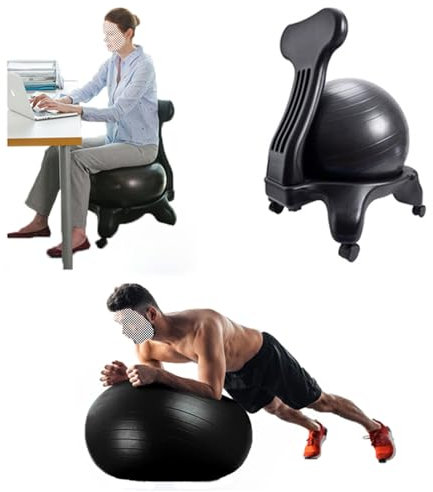 CMYUN Sitzball Büroschreibtischstuhl mit Anti-Burst-Ball, Balance-Ballstuhl für Heim-Fitnessstudio, Ergonomischer Gymnastikballsitz zur Linderung von Rückenschmerzen/Gutes Sitzen