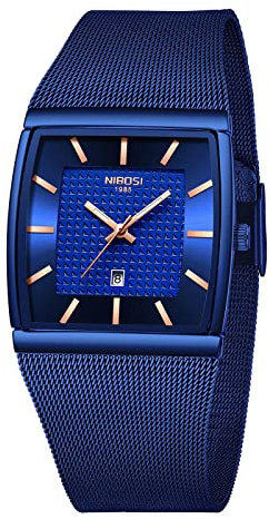 NIBOSI Herren Armbanduhr Herrenuhren luxuriös militärisch wasserdicht Quarz analog quadratisch Armbanduhr für Männer mit Edelstahl Mesh Armband Datumskalender