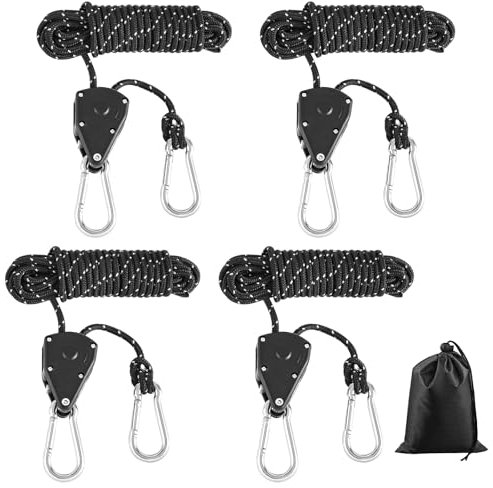 4 Stück Reflektierend Abspannseile Seil mit Seilspanner 4M 4mm Einstellbare Seil Ratsche Einstellbare Seil Ratsche Reflektierend Zeltseil mit Spanner Einsteller für Zelt Zeltplane Camping