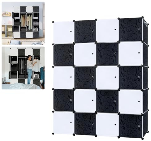 Suusolny DIY Garderobe Kleiderschrank Regalsystem Aufbewahrung Schrank Aufbewahrungssystem Garderobenschrank Wasserdicht Staubabweisend - Schwarz+Weiß, 20 Boxen