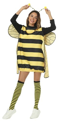 SANSIWU Dam bi cosplay kostym set biklänning med vingar pannband ben ärmar för rollspel tillbehör halloween tema fest kostymer (gul B, XXL)
