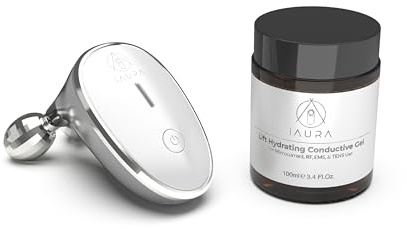 LUX Microcurrent 3D Facial Roller - Electric Face & Neck Lift/Toning Device with Vibration Massager Mode for Enhanced Face Contour, Tone & Reduced Puffiness with Travel Pouch (LUX&100mlGEL)