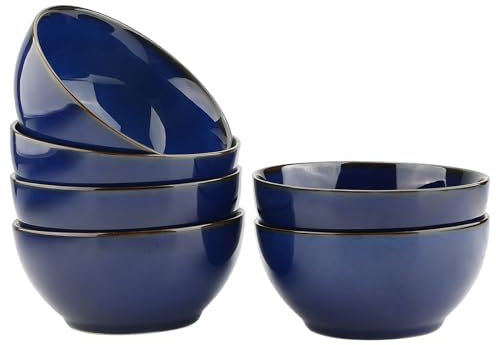 binsakao Bowls Set of 6-5.2 inch Ceramic Cereal Bowls - 380 ml Blue Soup Bowl for Kitchen, Pasta, Oatmeal Lead-Free, Dishwasher & Microwave Oven Safe