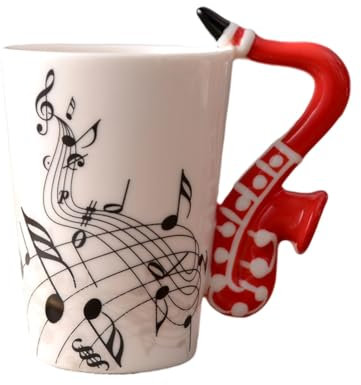 Goufride 240 Ml Keramiktasse, Niedliche Tassen und Tassen für Kaffee, Tee, Milch, mit, Neuheit, Geschenke, Saxophon