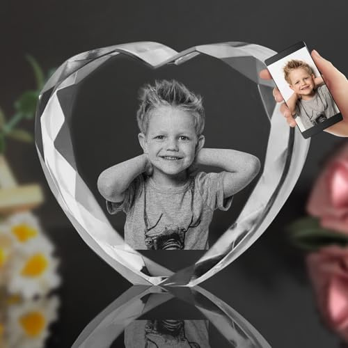 3D Kristall Foto, personalisierte Herzform Kristall Fotorahmen, personalisierte graviert mit Ihrem Foto Geschenk, Personalisierte Jahrestag Geburtstag Hochzeit Geschenke für Familie Freunde Liebhaber