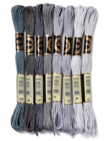 CABODYALS 8 Strang 70 Yards Graue Stickgarn Baumwolle Freundschaftsarmbänder Schnur 6 Stränge Farbverlauf Floss Kreuzstich Armband Nadelspitze Garnfäden Zum Nähen Armband Machen Kreuzstich Handwerk