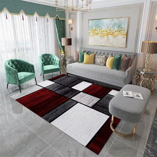 RUGMRZ Deko Terrasse Teppich Klein Wohnzimmerbereich Teppich grau-rot rechteckige geometrische Dekoration rutschfest Teppich Jugendzimmer Tisch Wohnzimmer 70X140cm