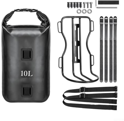 HEBEOT 10 l wasserdichte Fahrrad-Vorderradgabeltasche aus Metall mit wasserdichter Tasche für Bikepacking, Radfahren, Touren (1 x Gepäckträger + 1 x Tasche)