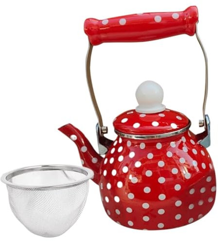 De gas Tetera Tetera esmaltada for calentar leche, tetera de café, tetera de Camping, tetera esmaltada gruesa, tetera for cocina de inducción Durable y liviano(Red)