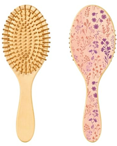 Purple Spring Flowers Rose Gold Wooden Hair Brush Paddle Hairbrush Wooden Brush for Hair Brush for Natural Hair