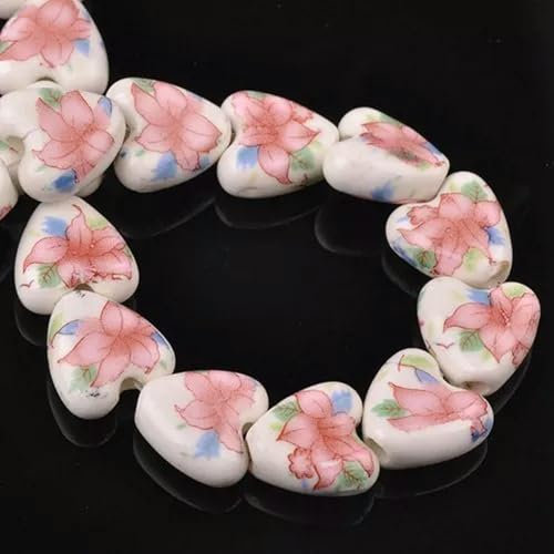 10 Stück 14 mm Herzform Porzellan lose Abstandshalter Keramikperlen Schmuckherstellung-25# Baby Rote Lilie